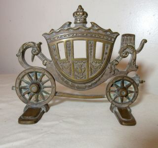 Antique Figural Thick Solid Bronze Stagecoach Chariot Carriage Doorstop Stop