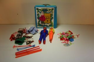 Vintage 1970s Barbie And Ken Dolls,  Skies,  Clothes,  Shoes,  Accessories,  Case,  Fs