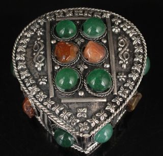 China Tibet Silver Jade Agate Hand - Carved Heart - Shaped Box High - End Collec