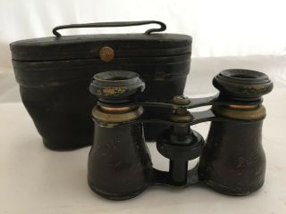 Antique Chevalier Paris Opera Glasses Binoculars Hunting Field With Leather Case