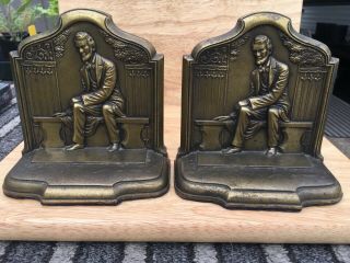 Antique Abraham Lincoln Bookends Unique Design Abe Sitting On A Bench