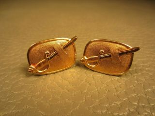 Vintage Figural Piercing Sword Yellow Gold Plated Cuff Links