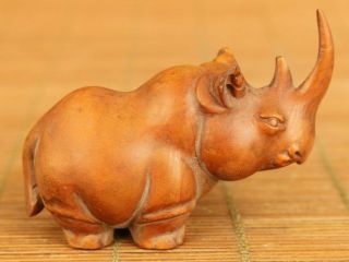 Asian Old Boxwood Hand Carving Rhinocero Statue Figue Table Hand Piece Decorate
