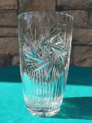 Vintage Cut Glass Vase - Pinwheel Motif Vertical Cuts - Cut Crystal Vase