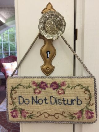 Vintage Needlepoint " Do Not Disturb " Sign Door Hanger Antique Shabby Chic