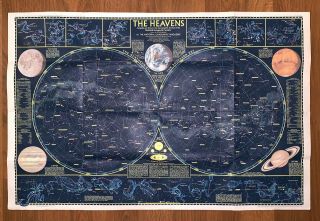 Vintage 1970 National Geographic Map Of The Heavens With Monthly Star Charts