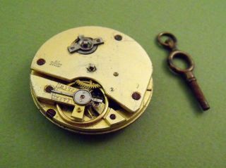 Muret Geneve Antique Fob Pocket Watch Movement & Key