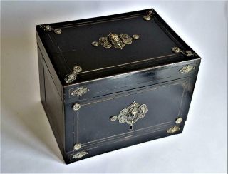 ANTIQUE FRENCH NAPOLEON III Ebony & Brass CAVE A LIQUEUR DECANTER BOX A/F 2