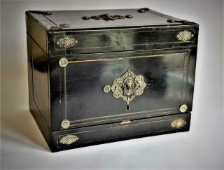 ANTIQUE FRENCH NAPOLEON III Ebony & Brass CAVE A LIQUEUR DECANTER BOX A/F 4