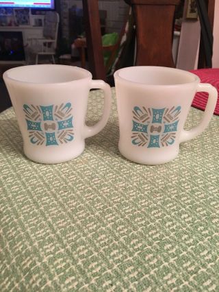 Vintage 1950’s Retro Milk Glass Coffee Cups Mugs Antique Set Of 2