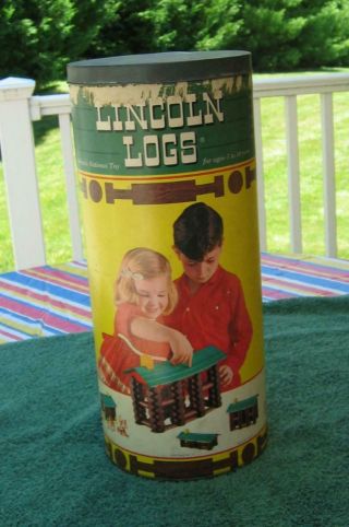 Vintage Lincoln Logs Set 3c Canister And Logs