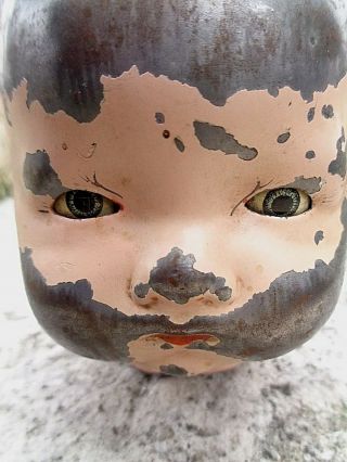 Antique Metal Doll Head Weighted Eyes Primitive Finish