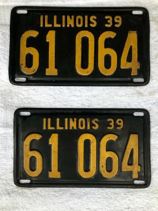 Vintage Antique Matching Illinois License Plates 1939
