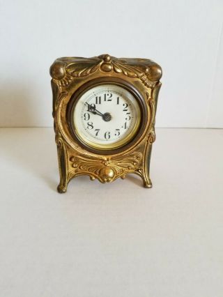 Vintage Gold Gilded Wind Up Small Bureau Antique Clock