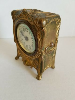 Vintage Gold Gilded Wind Up Small Bureau Antique Clock 2