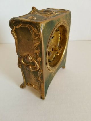 Vintage Gold Gilded Wind Up Small Bureau Antique Clock 3