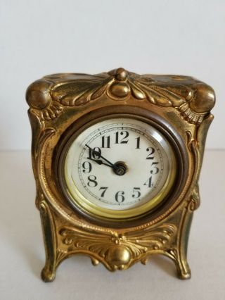 Vintage Gold Gilded Wind Up Small Bureau Antique Clock 6