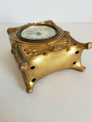 Vintage Gold Gilded Wind Up Small Bureau Antique Clock 7