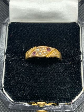 Antique Georgian Seed Pearl And Ruby 15ct Gold Ring,  Chester,  1810