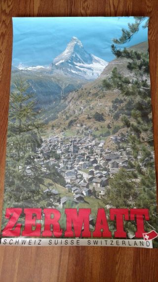 Orig.  Vintage Travel Poster Zermatt Switzerland.  25 " X 40 "
