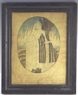 Antique 1826 Naive Watercolor Mourning Painting - Sc - 26