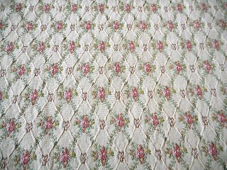 Vintage French Small Scale Floral Jacquard Brocade Fabric Rose Pink Blue Green