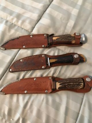 Vintage Hunting Knives (3) Sheath Says Made In Germany On 2 Larger Ones