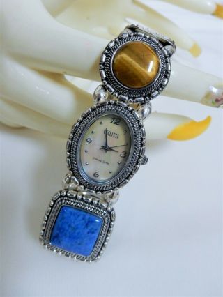 Vtg " Ecclissi " - 925 Sterling Silver Multi Gemstone Ladies Watch - Needs Battery