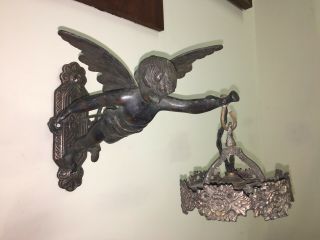 Antique / Victorian Spelter French Cherub Wall Light Fitting / Scone