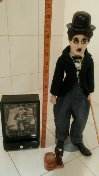 Vintage Charlie Chaplin Doll 1972 Bubbles Inc.  1981 music box.  Toothpick holder 2