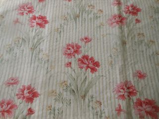 Antique French Cottage Carnation Floral Stripe Cotton Fabric Pink Green Gold