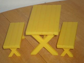 Barbie Size Picnictable Benches Yellow Vintage