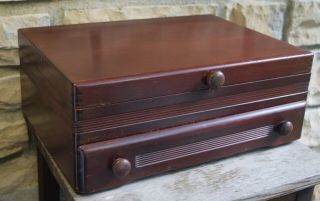 Vtg Art Deco Style Solid Wood Flatware Chest W/ Drawer Mcgraw