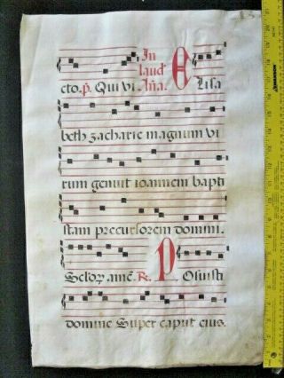Huge Medieval Music Manuscript,  Lf,  Vellum,  Handpainted Initial,  C.  1520,  132