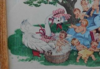 VINTAGE FRAMED SWAN SOAP AD MOTHER GOOSE & SHOE WITH SWANNY BABIES PICTURE PRINT 2