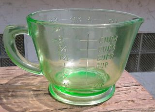 Antique Green Vaseline Depression Glass 2 Cup Measuring Pitcher D Handle