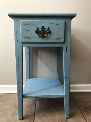 Rustic Blue Antique Wooden Chalk Painted Accent Table Nightstand