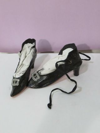 Antique Vintage Oilcloth Boudoir Doll High Heel Shoes For Narrow Foot Bed Dolls
