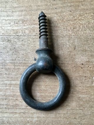 Antique Ring Pull Screw Handle Hanger Vintage Reclaimed Old Salvage Brass