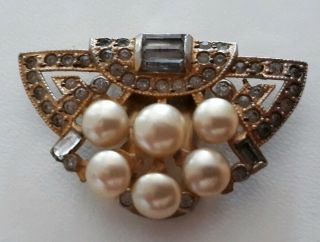 Antique Art Deco Pat.  Clear Rhinestone Faux Faux Pearls Dress Scarf Shoe Clip