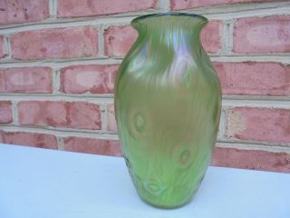 Old Antique Loetz Rusticana Green Iridescent Art Glass Vase 7 "