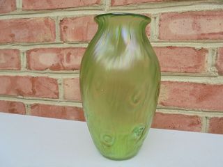 Old Antique Loetz Rusticana Green Iridescent Art Glass Vase 7 