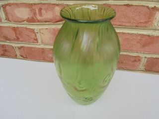 Old Antique Loetz Rusticana Green Iridescent Art Glass Vase 7 