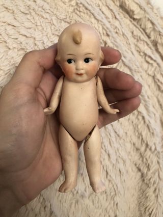All Bisque Antique 5.  5” German Character Doll Googly Eyes Kewpie Type