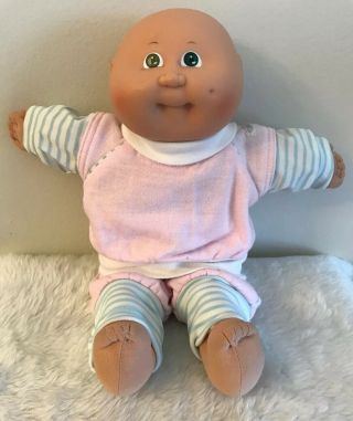 Vintage Cabbage Patch Kid Cpk Doll 14” Baby 1985 Bald Green Eyes Pink Clothes