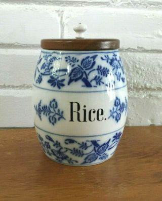 Antique German Germany Blue Onion,  Meissen " Rice.  " Porcelain Canister/lid