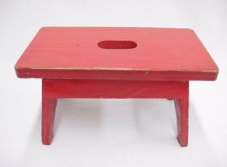 Vintage Doll Or Bear Foot Step Stool Red Primitive 5 " Tall Diy Decorating Cute