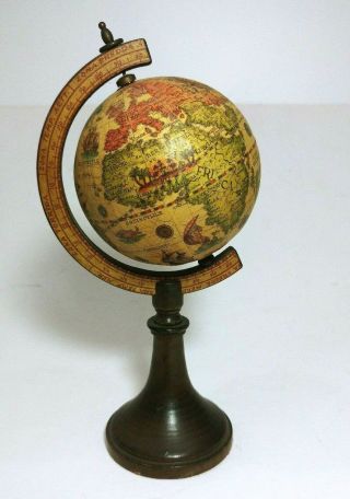 Vintage Standing Wood Desktop Old World Globe 9.  5 Inches