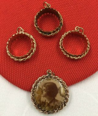 Antique Victorian Late 1800s Mourning Photo Pendant & 3 Frames For Mourning Pen