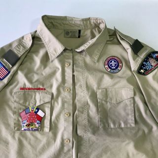 Bsa Boy Scouts America 3xl Uniform Shirt Adult Xxxl Short Sleeve Texas Patches